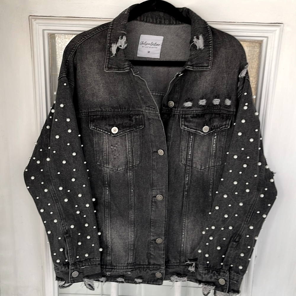Chelsea DeBoer Black Penny Pearl Distressed Jacket with Pockets - Picture 4 of 9